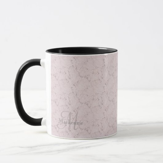 Monogramm-Individuelle Name Rosa graue Marmorgesta Tasse (Links)