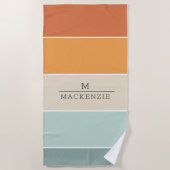 Monogramm Individuelle Name Streifen Peach Blue Co Strandtuch (Vorderseite)