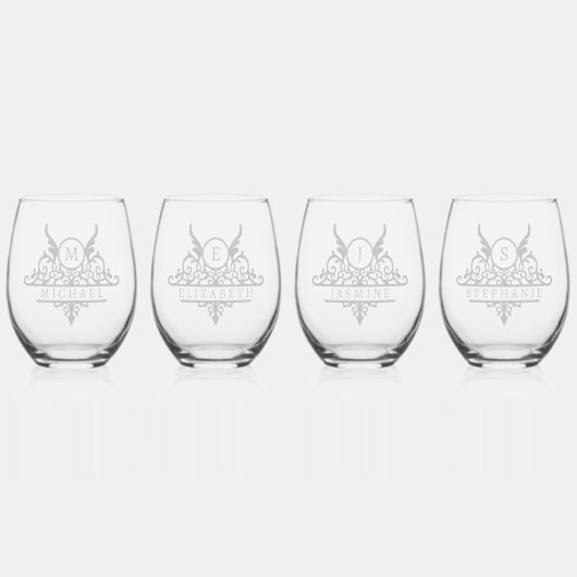 Monogramm Individuelle Name Verziert Personalisier Weinglas Ohne Stiel (Vorderseite)