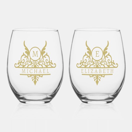 Monogramm Individuelle Name Verziert Personalisier Weinglas Ohne Stiel (Vorderseite)