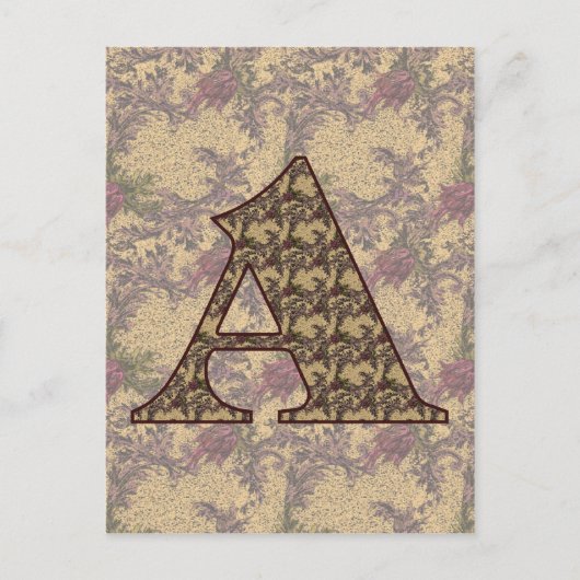 Monogramm Initial A Elegant Floral Postkarte (Vorderseite)
