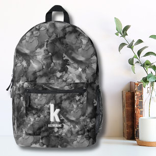 Monogramm Initial Aquarell Schwarz Weiß Mädchen Bedruckter Rucksack