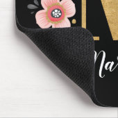 Monogramm Initial Black Floral Mousepad (Ecke)