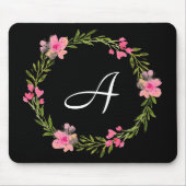 Monogramm Initial Black Floral Mousepad (Vorne)