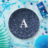 Monogramm Initial Blue Glitzer White Individuelle  Pappteller (Party)