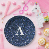 Monogramm Initial Blue Glitzer White Individuelle  Pappteller (Party)