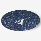 Monogramm Initial Blue Glitzer White Individuelle  Pappteller (Schrägansicht)