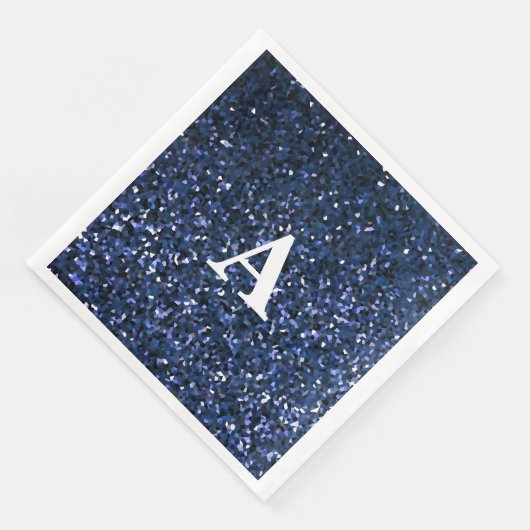 Monogramm Initial Blue Glitzer White Individuelle Serviette (Ecke)