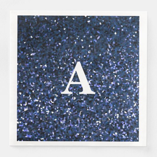 Monogramm Initial Blue Glitzer White Individuelle Serviette (Vorderseite)