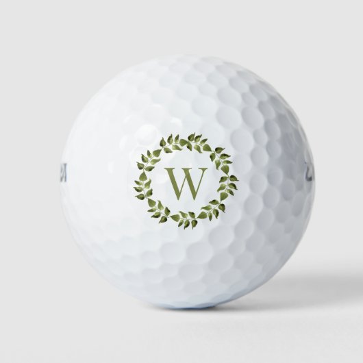 Monogramm Initial Botanical Green Kranz Golfball (Vorderseite)