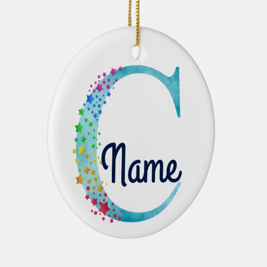 Monogramm Initial C Rainbow Star-Design Keramik Ornament (Rechts)