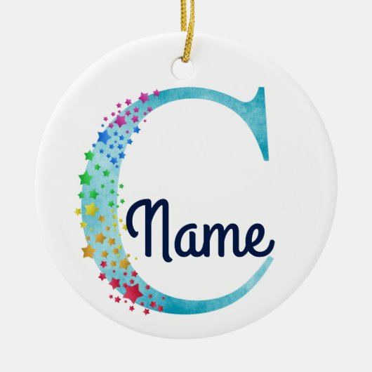 Monogramm Initial C Rainbow Star-Design Keramik Ornament (Vorne)