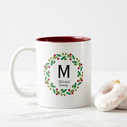 Monogramm initial - Christmas Zweifarbige Tasse (Mit Donut)