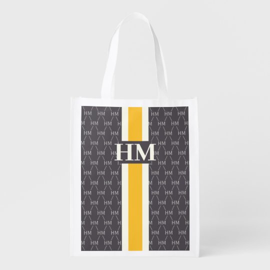 Monogramm Initial Designer Muster Mit Stripe Gray Wiederverwendbare Einkaufstasche Zazzle De