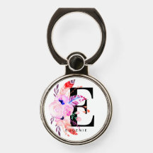 Monogramm Initial E Floral & Feather Boho Design