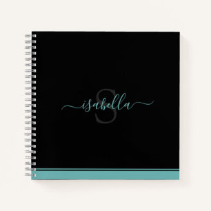 Monogramm-Initial Elegantes Skript Teal Notizbuch