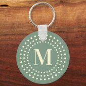 Monogramm Initial Foto Retro Radial Dot Pin Grün Schlüsselanhänger (Vorderseite)