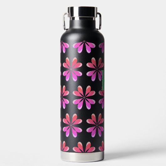 Monogramm Initial Hot Pink Orange Aquamarin Retro  Trinkflasche (Vorderseite)