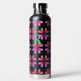 Monogramm Initial Hot Pink Orange Aquamarin Retro Trinkflasche