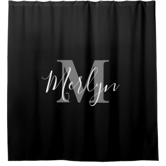 Monogramm Initial Individuelle Name Grau Weiß Cool Duschvorhang (Vorderseite)