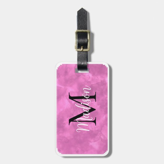 Monogramm Initial Individuelle Name Pink Watercolo Gepäckanhänger (Vorderseite vertikal)