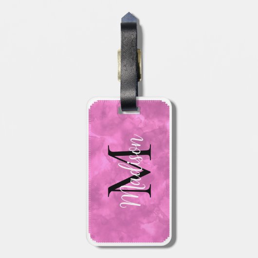 Monogramm Initial Individuelle Name Pink Watercolo Gepäckanhänger (Rückseite vertikal)