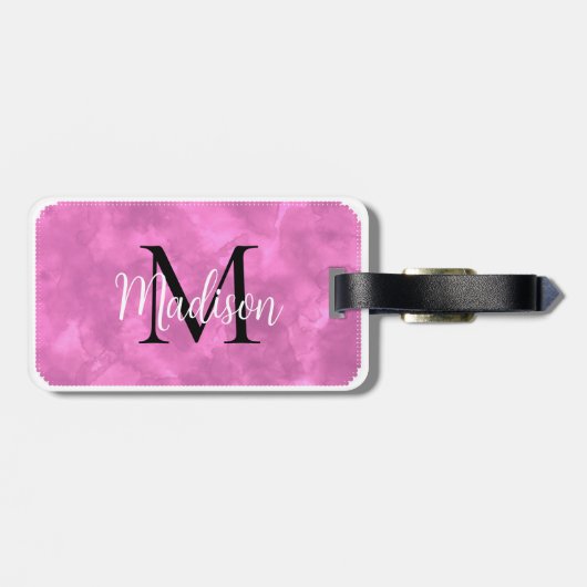 Monogramm Initial Individuelle Name Pink Watercolo Gepäckanhänger (Rückseite horizontal)