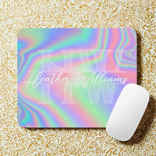 Monogramm Initial Iridescent Hologram Mousepad