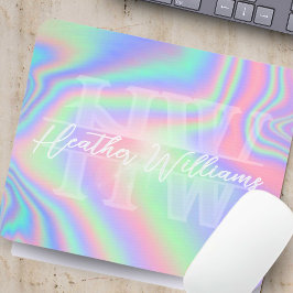 Monogramm Initial Iridescent Hologram Mousepad