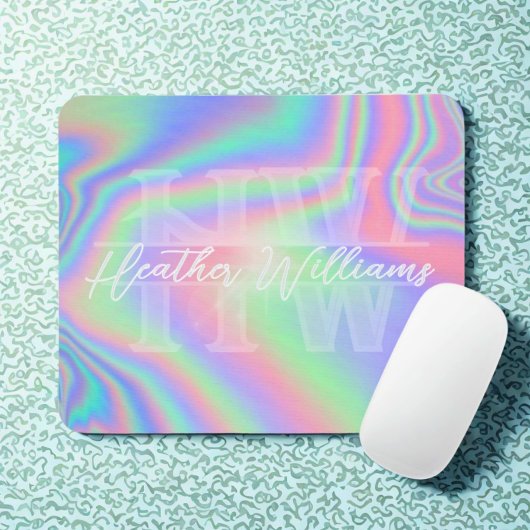 Monogramm Initial Iridescent Hologram Mousepad