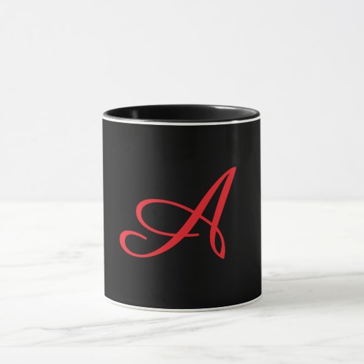Monogramm Initial Kursiv A Schwarz Tasse (Zentrum)