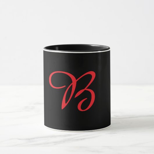 Monogramm Initial Kursiv B Schwarz Tasse (Zentrum)