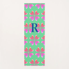 Monogramm Initial Lime Green Pink Retro Floral Yogamatte