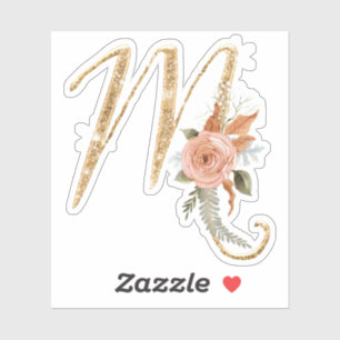 Monogramm Initial M Gold Glitzer Peony Rose Floral Aufkleber