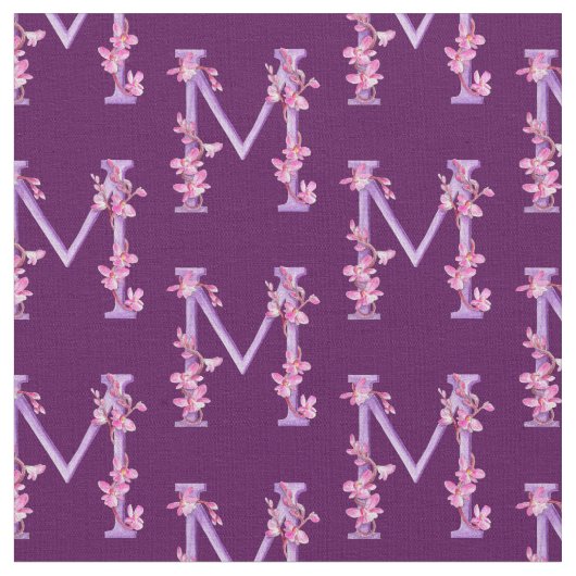 Monogramm Initial M lila Orchideenfarbe Stoff (Nahaufnahme)
