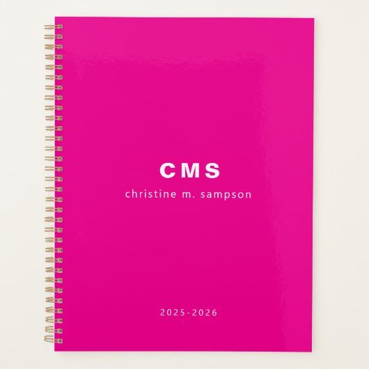 Monogramm Initial Modern Bright Pink Planer (Vorderseite)