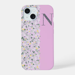 MONOGRAMM INITIAL N LILA KLEINE BLUMEN iPhone 15 HÜLLE