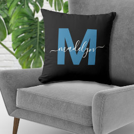 Monogramm Initial Name Script blau Kissen