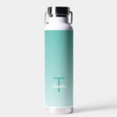 Monogramm Initial Name Skriptverlauf Teal Grün Trinkflasche (Vorne)