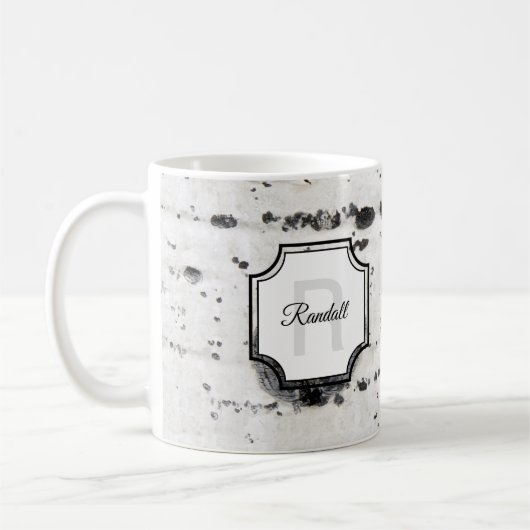Monogramm Initial Nature Lover Aspen Bark Foto Kaffeetasse (Links)