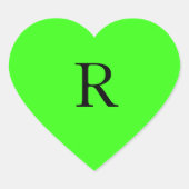 Monogramm Initial Neon Green Bright Cool Herz-Aufkleber (Vorderseite)