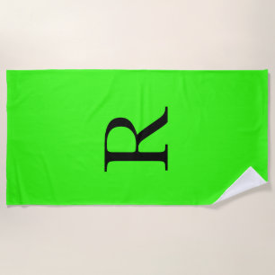 Monogramm Initial Neon Green Solid Color Cool Strandtuch