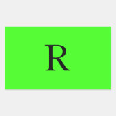 Monogramm Initial Neon Green Solid Color Unique Rechteckiger Aufkleber (Vorderseite)