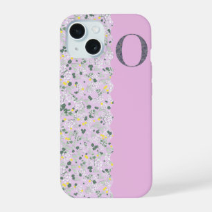 MONOGRAMM INITIAL O LILA KLEINE BLUMEN iPhone 15 HÜLLE