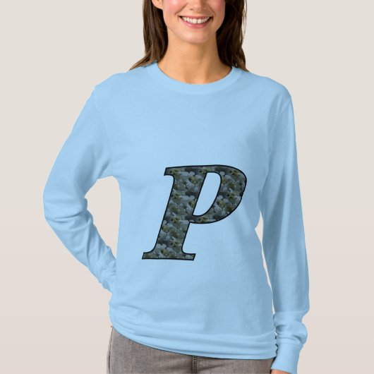 Monogramm Initial P Hydrangea Floral T Shirt (Vorderseite)