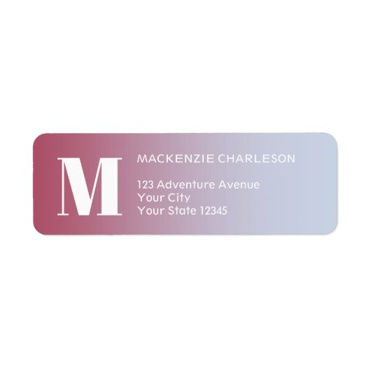 Monogramm Initial Pink Blue Gradient Rücksendeadre (Vorne)