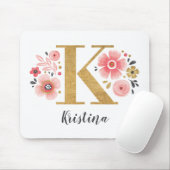 Monogramm Initial Pink Floral Mousepad (Mit Mouse)