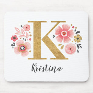 Monogramm Initial Pink Floral Mousepad
