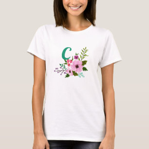 Monogramm Initial Pink Lila Floral Custom Initial T-Shirt
