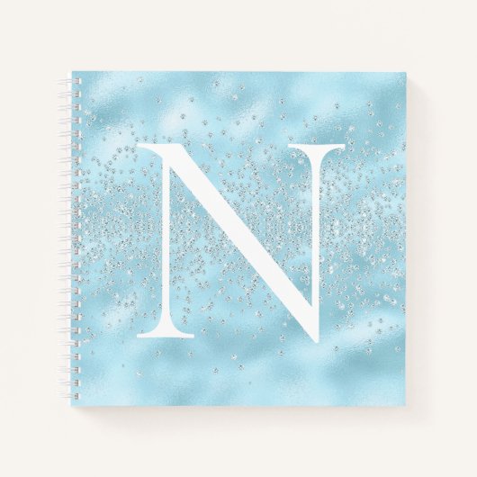 Monogramm Initial Powder Blue Glitzern Blend Notizblock (Vorderseite)